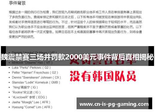 魏震禁赛三场并罚款2000美元事件背后真相揭秘