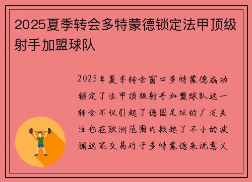 2025夏季转会多特蒙德锁定法甲顶级射手加盟球队